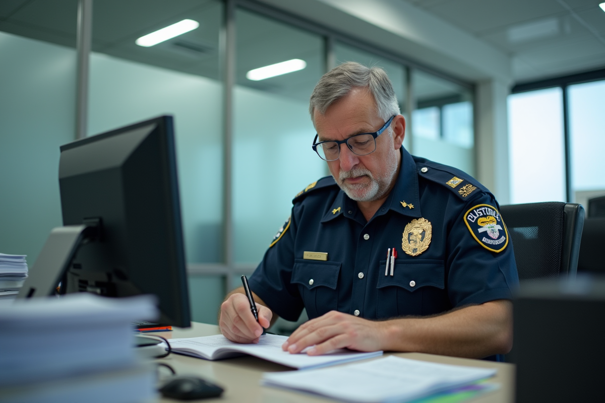 Agent de douane en uniforme examinant des documents