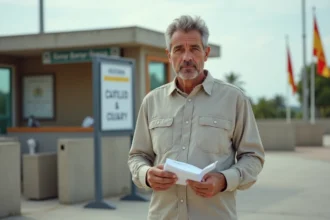 Homme présentant ses reçus et preuves d'achat lors d'un contrôle douanier à la frontière espagnole
