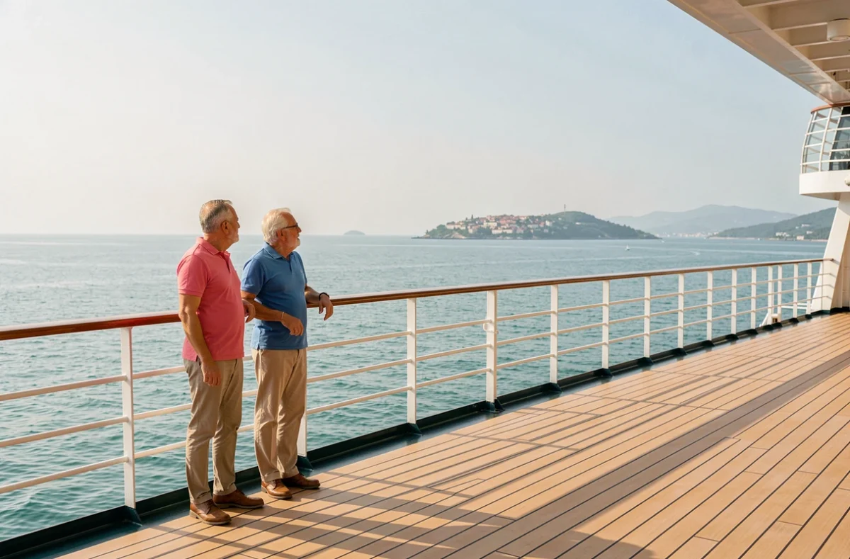 Couple de touristes français profitant d'une croisière en Méditerranée réservée via Leclerc Voyages