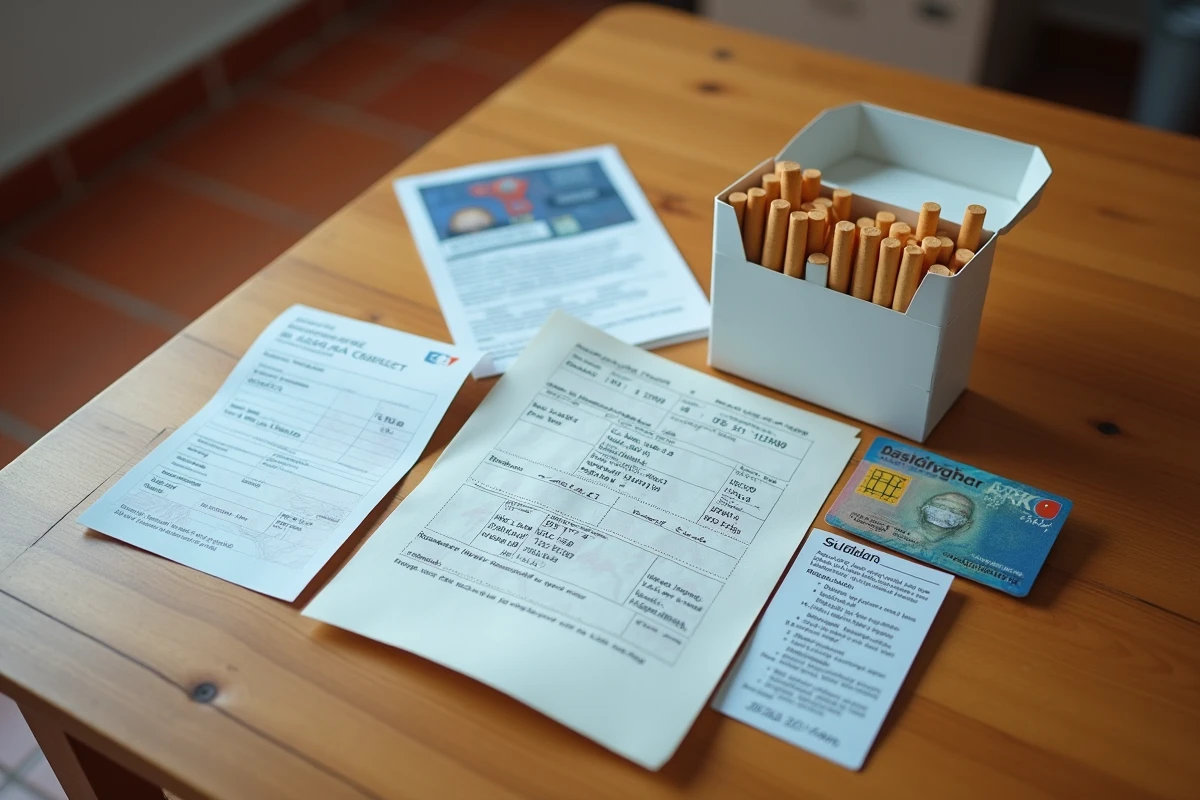 Vue rapprochée des documents nécessaires pour justifier l'achat légal de cigarettes en Espagne lors d'un contrôle