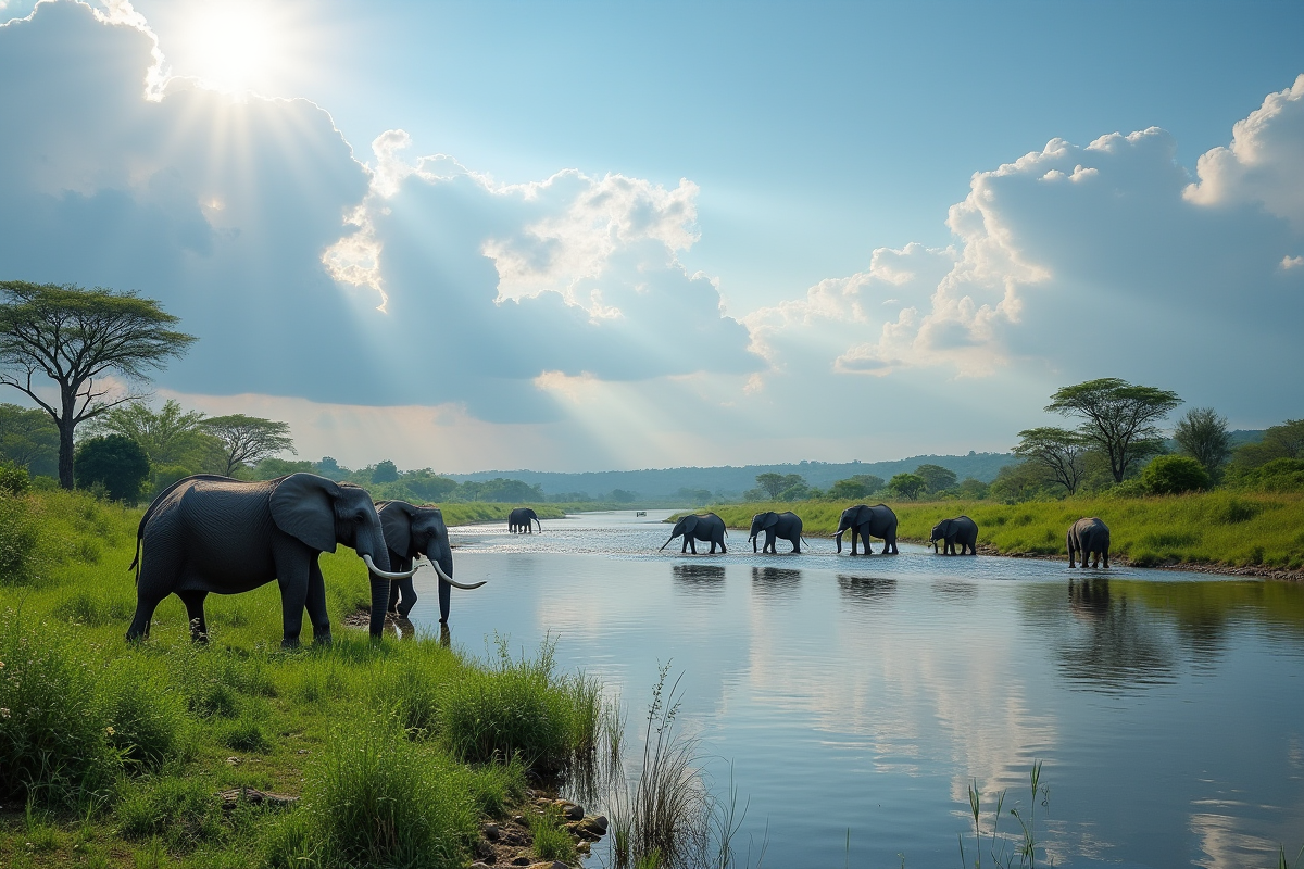 Éléphants buvant au bord d