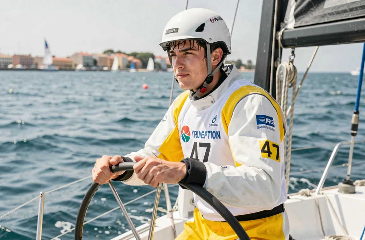 Étudiant à la barre d'un voilier de compétition lors de la régate de la Course Croisière EDHEC