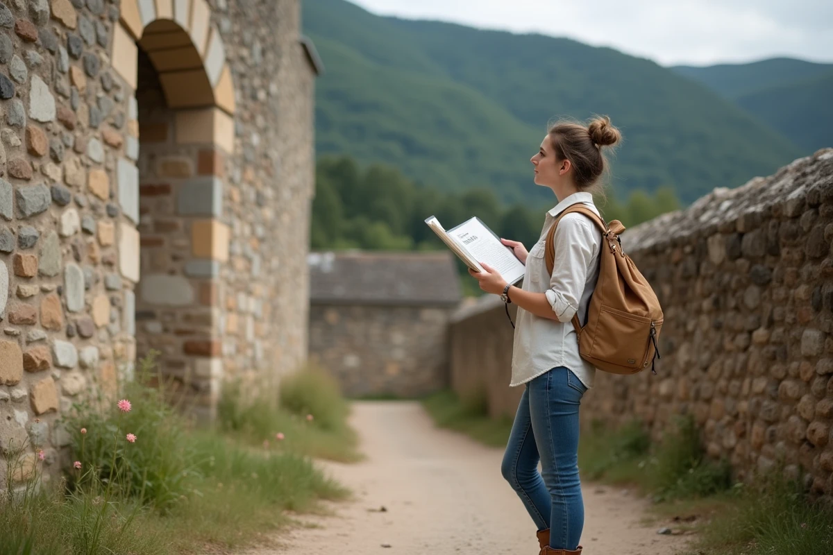 Femme curieuse devant le château de Requesens