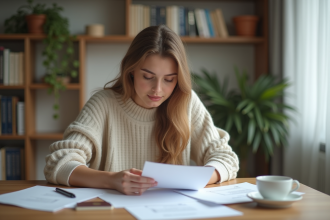 Jeune femme organise documents et passeport à la maison