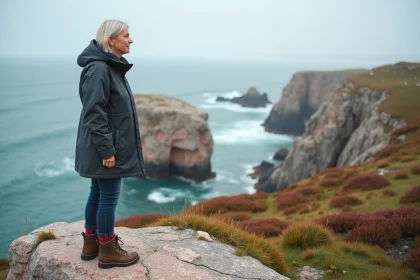 Femme en randonnée sur le Côte de Granit Rose