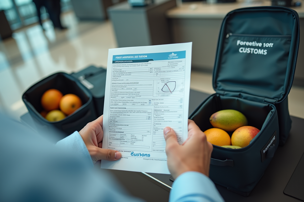Formulaire de douane avec fruits interdits