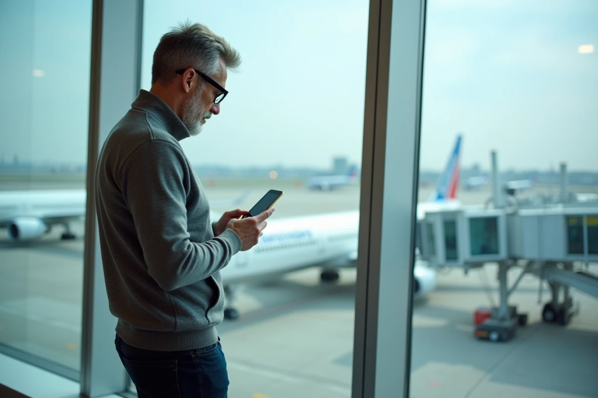 Homme regardant son téléphone à l