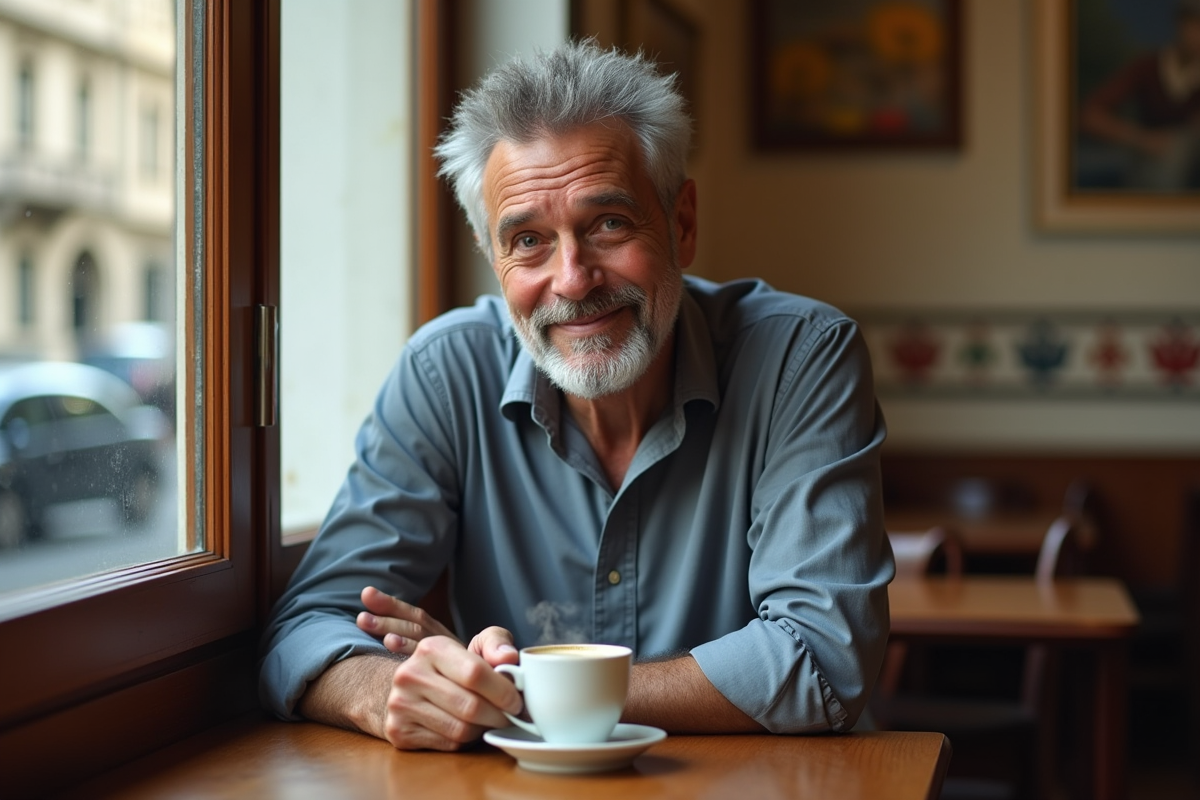 Homme dégustant un café dans un café hongrois