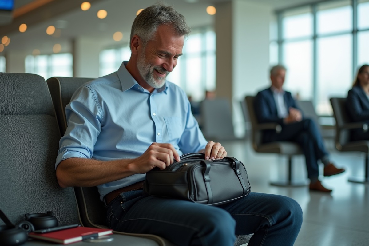 Homme faisant sa valise dans un salon d