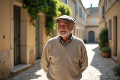 Homme âgé dans un village de Leucate souriant
