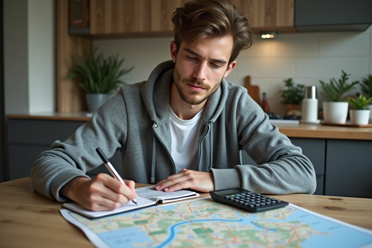 Jeune homme étudiant sa carte Navigo à la maison