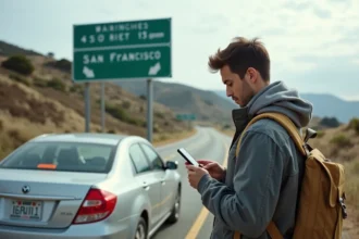 Jeune homme utilisant son smartphone sur la côte pacifique