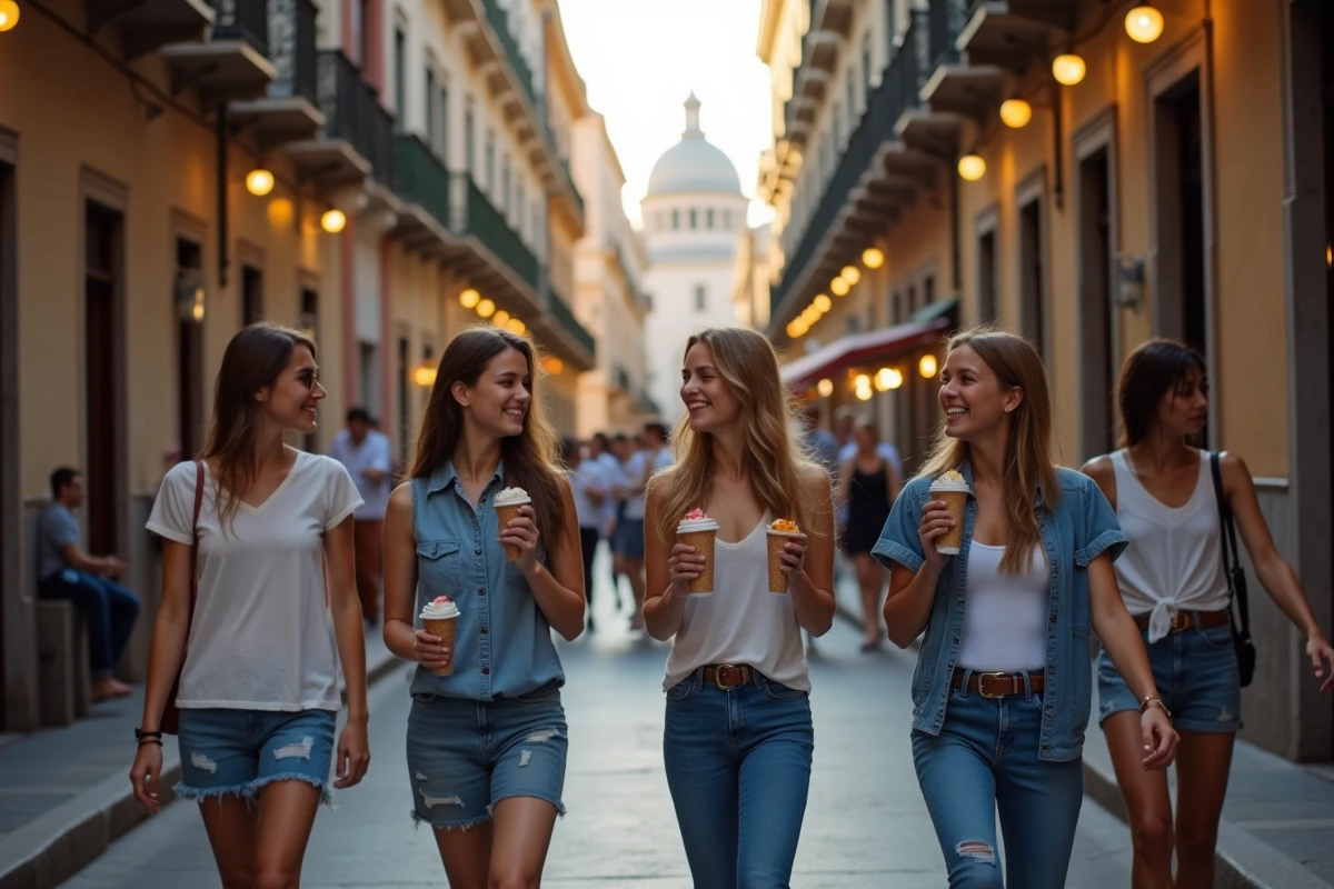 Groupe de jeunes marchant dans la rue de Palermo en soirée
