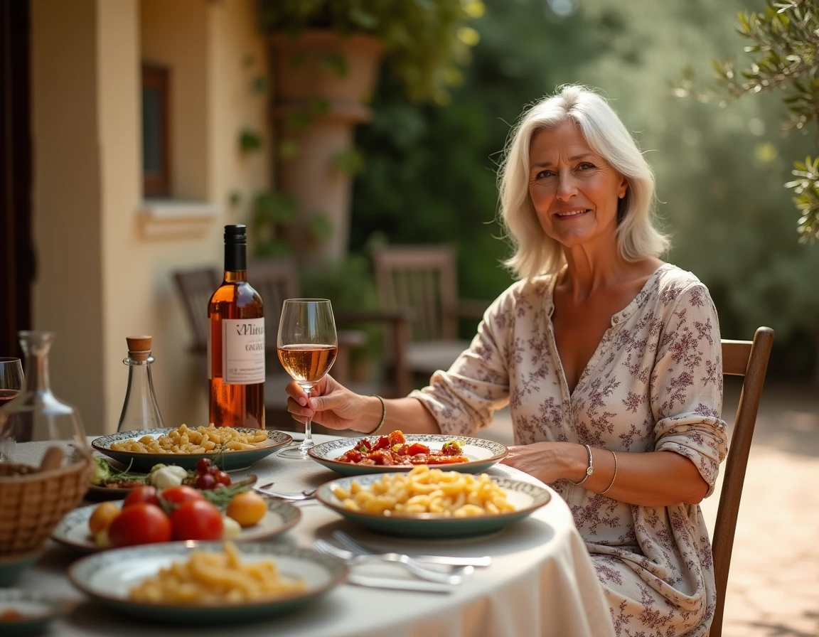 Repas traditionnel des Pouilles servi dans une masseria en plein air avec orecchiette, burrata et vin rosé local