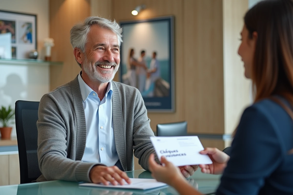 Retraite discutant avec un conseiller sur Chèquesvacances