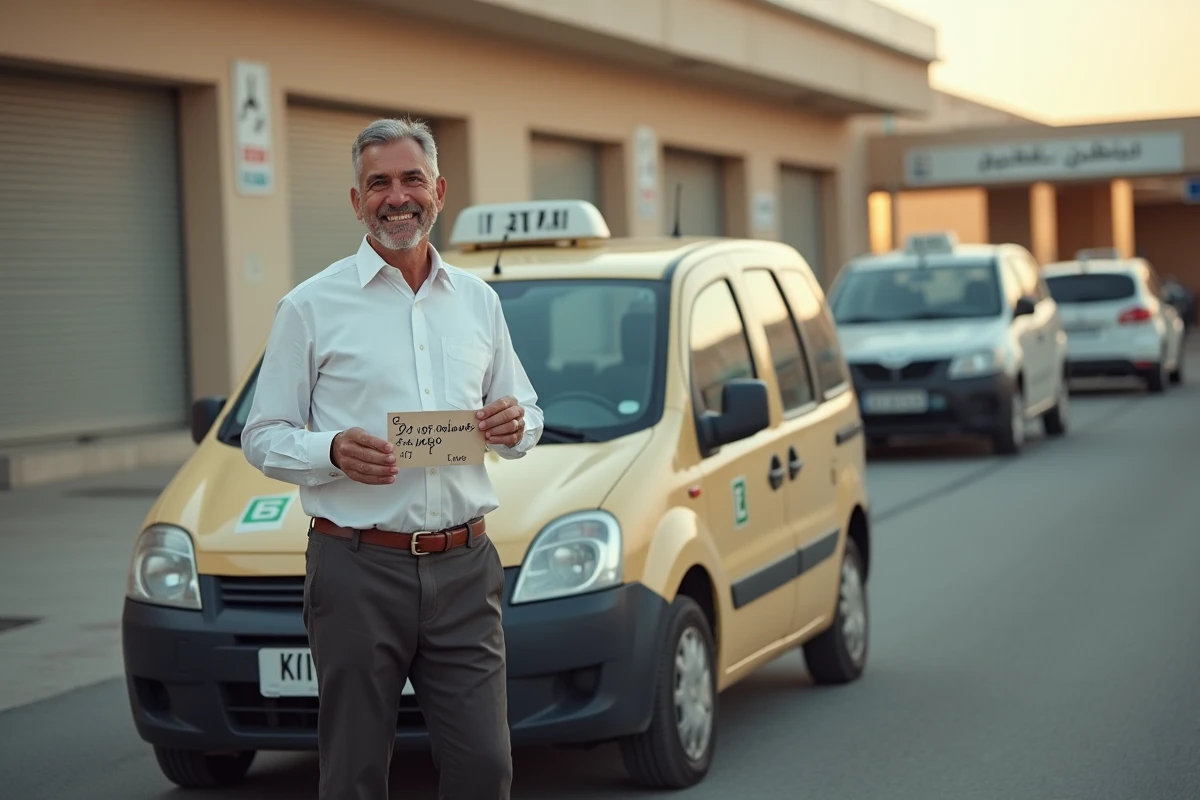 Chauffeur de taxi marocain attendant des passagers devant l'aéroport d'Agadir