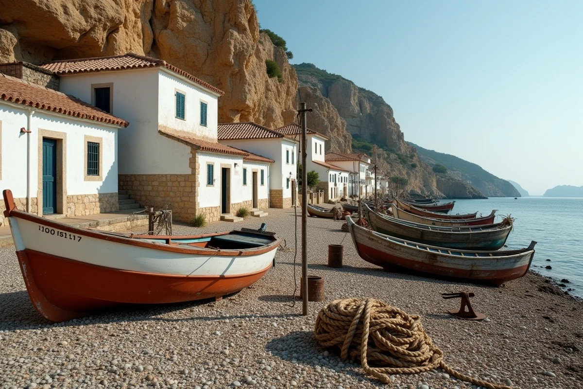 Village de pêcheurs authentique au pied des falaises sur la côte sauvage espagnole